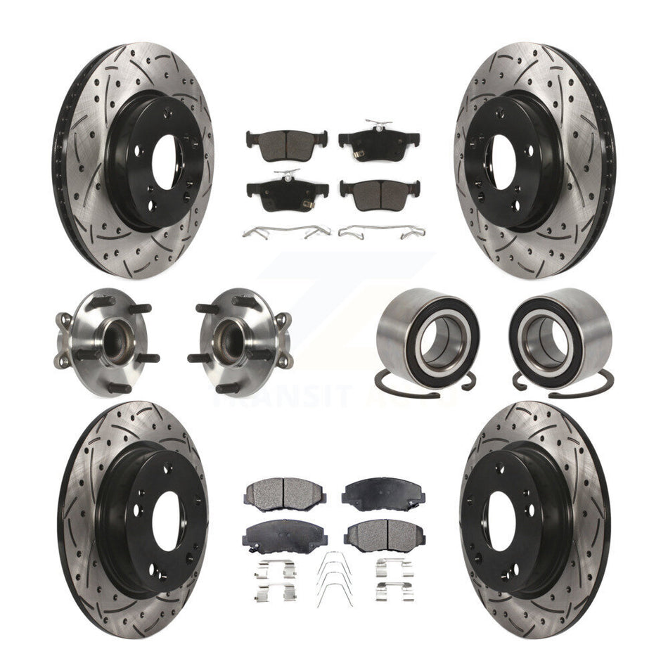Front Rear Wheel Hub Bearings Assembly Coated Disc Brake Rotors And Semi-Metallic Pads Kit (10Pc) For Honda Civic KBB-107418