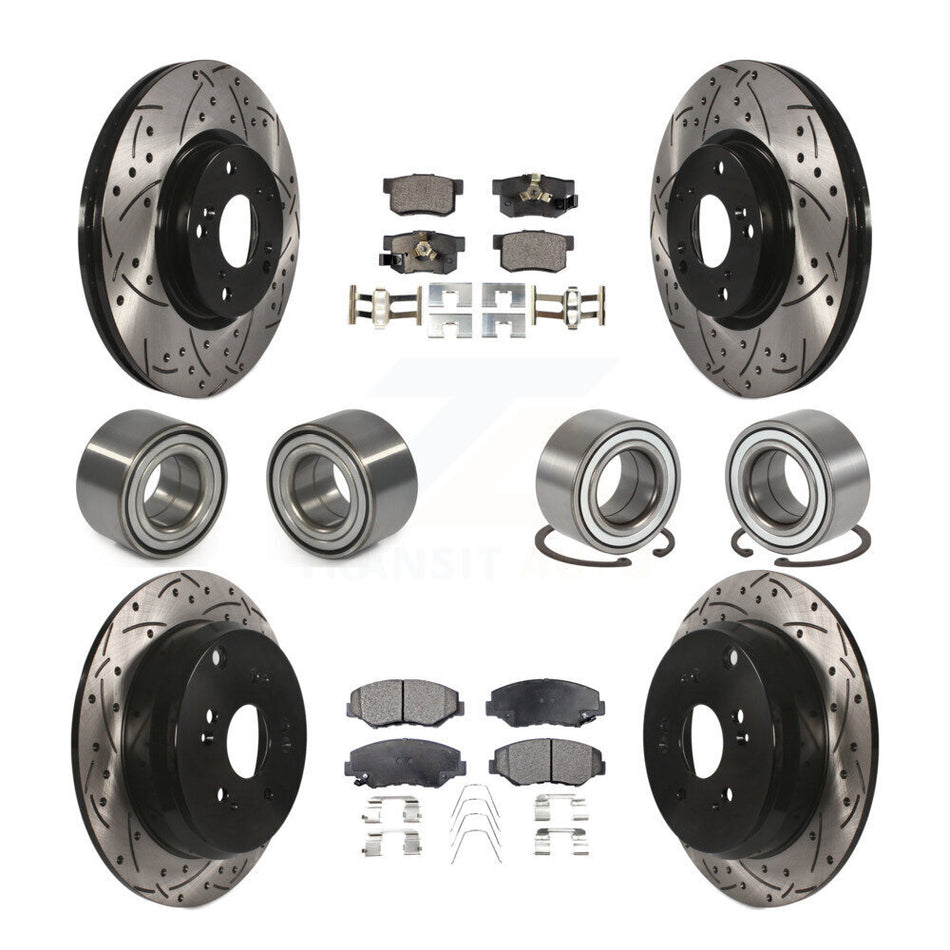 Front Rear Wheel Bearings Coated Disc Brake Rotors And Semi-Metallic Pads Kit (10Pc) For 2005-2006 Honda CR-V KBB-107424