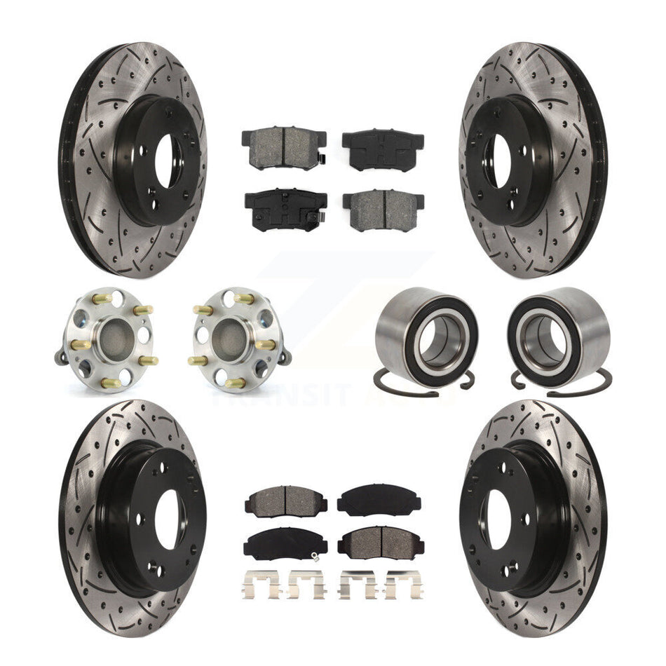 Front Rear Wheel Hub Bearings Assembly Coated Disc Brake Rotors And Semi-Metallic Pads Kit (10Pc) For Acura CSX KBB-107426