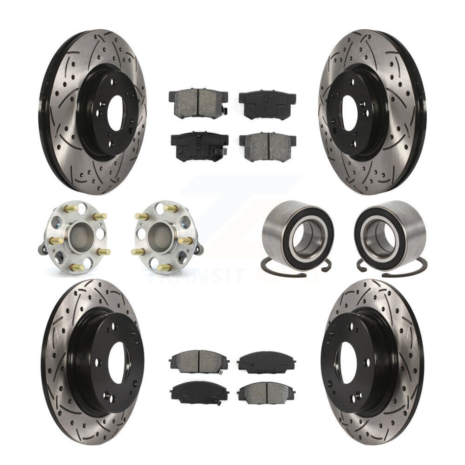 Front Rear Wheel Hub Bearings Assembly Coated Disc Brake Rotors And Semi-Metallic Pads Kit (10Pc) For Honda Civic Acura CSX KBB-107427