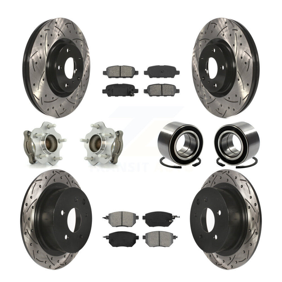 Front Rear Wheel Hub Bearings Assembly Coated Disc Brake Rotors And Semi-Metallic Pads Kit (10Pc) For Nissan Altima Maxima KBB-107428