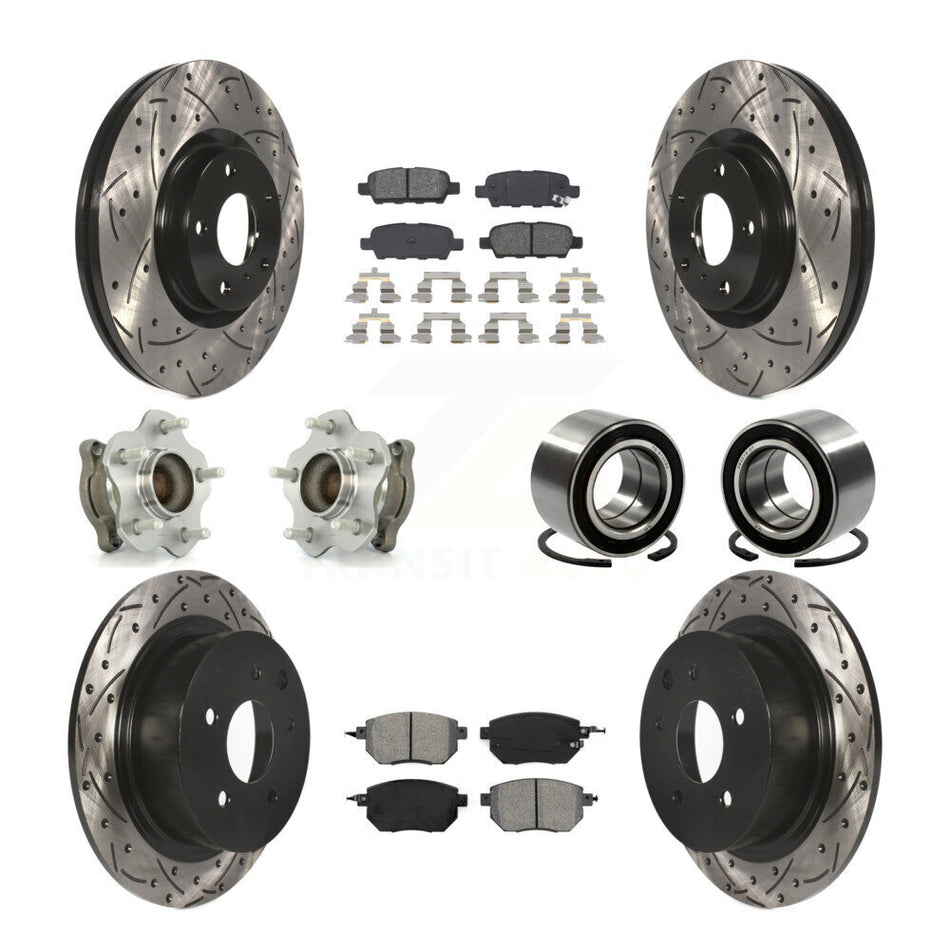Front Rear Wheel Hub Bearings Assembly Coated Disc Brake Rotors And Semi-Metallic Pads Kit (10Pc) For Nissan Altima Maxima KBB-107428