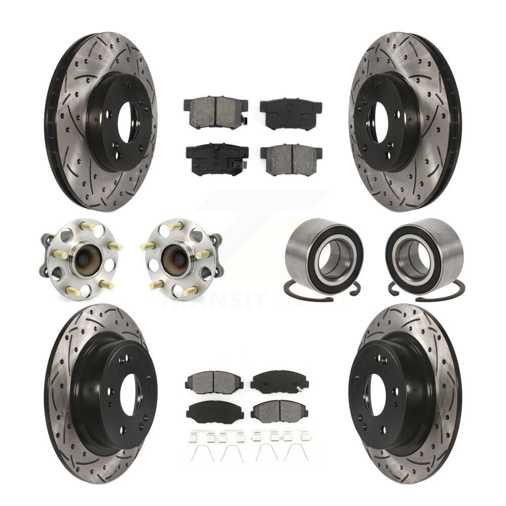 Front Rear Wheel Hub Bearing Coated Disc Brake Rotor And Pads Kit (10Pc) For Honda Accord KBB-107430