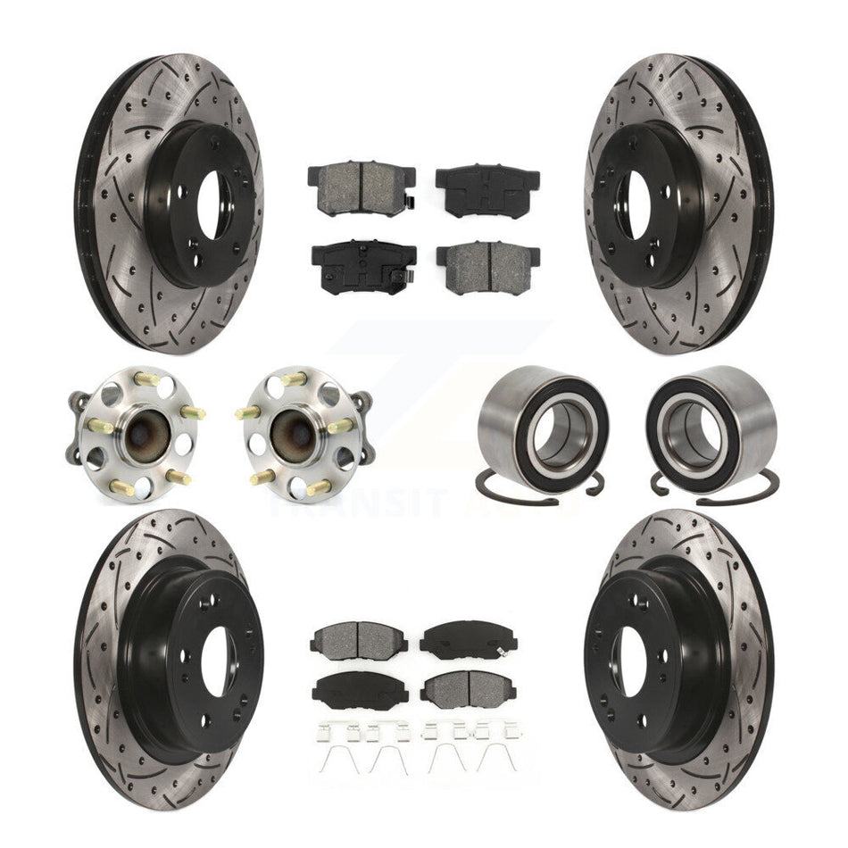 Front Rear Wheel Hub Bearing Coated Disc Brake Rotor And Pads Kit (10Pc) For Honda Accord KBB-107430