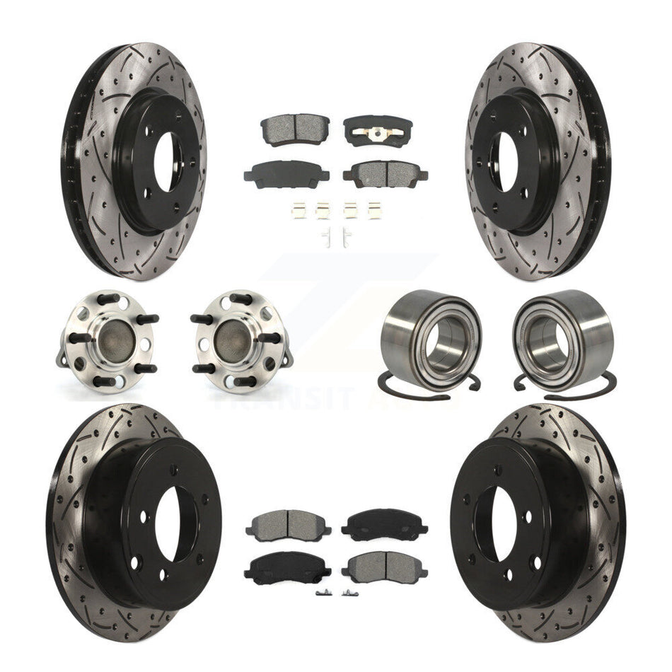 Front Rear Wheel Hub Bearings Assembly Coated Disc Brake Rotors And Semi-Metallic Pads Kit (10Pc) For Dodge Caliber KBB-107433