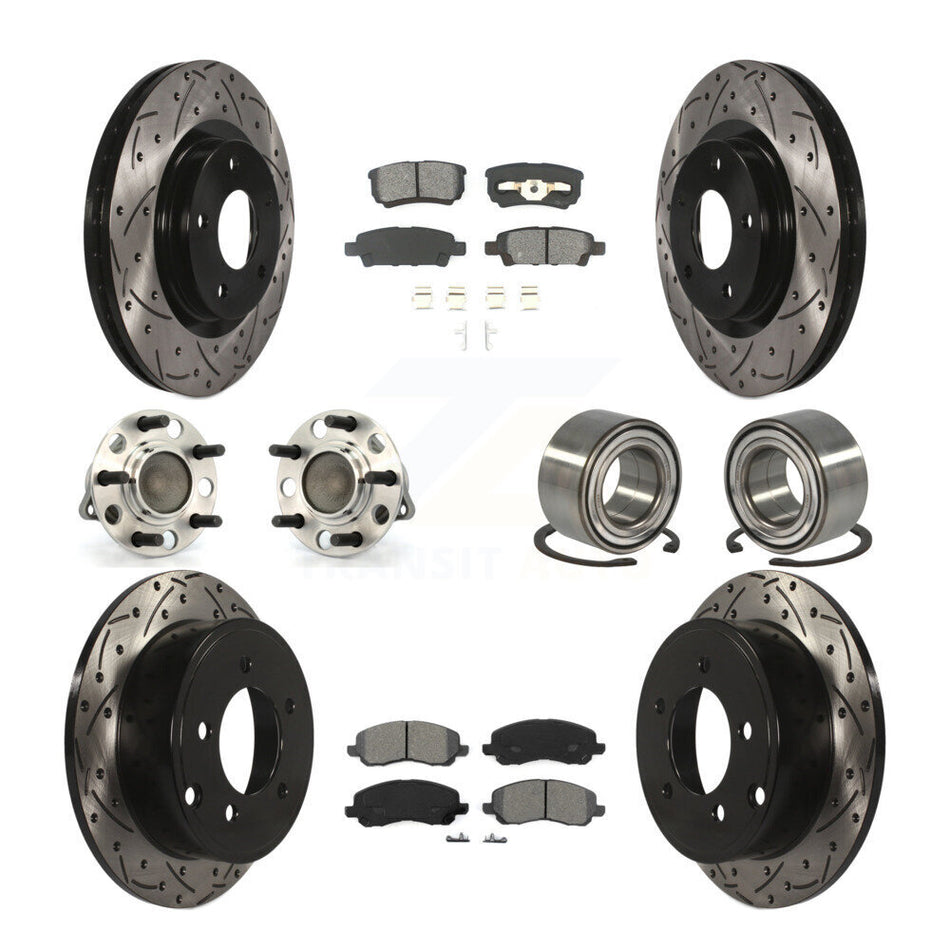 Front Rear Wheel Hub Bearings Assembly Coated Disc Brake Rotors And Semi-Metallic Pads Kit (10Pc) For Jeep Patriot Compass Dodge Caliber KBB-107434