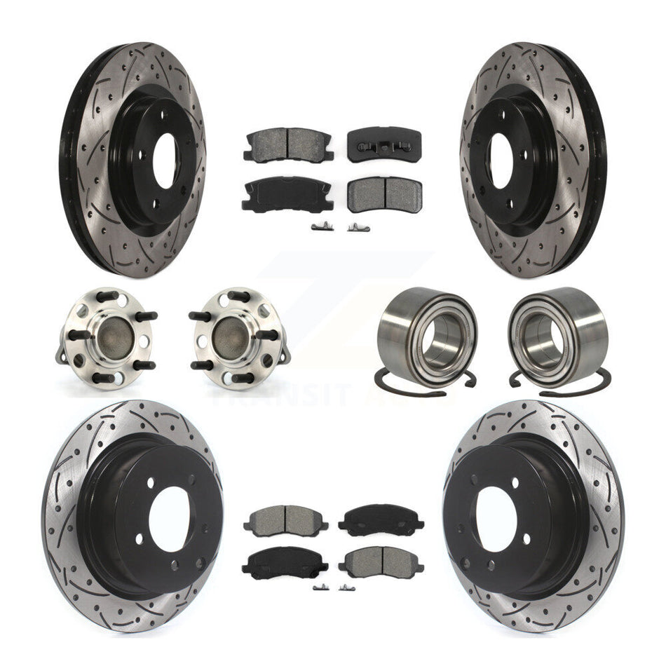 Front Rear Wheel Hub Bearings Assembly Coated Disc Brake Rotors And Semi-Metallic Pads Kit (10Pc) For Jeep Patriot Compass With 302mm Diameter Rotor FWD KBB-107435