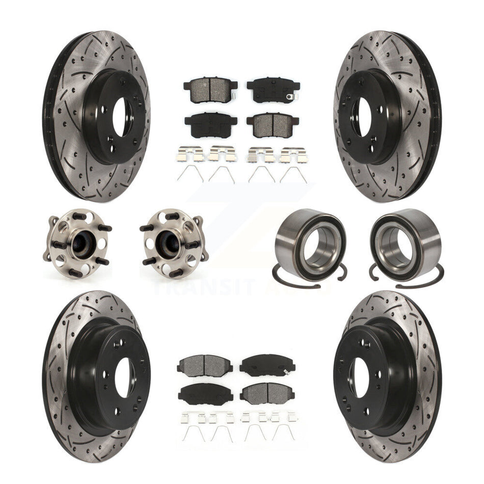 Front Rear Wheel Hub Bearings Assembly Coated Disc Brake Rotors And Semi-Metallic Pads Kit (10Pc) For Honda Accord KBB-107442