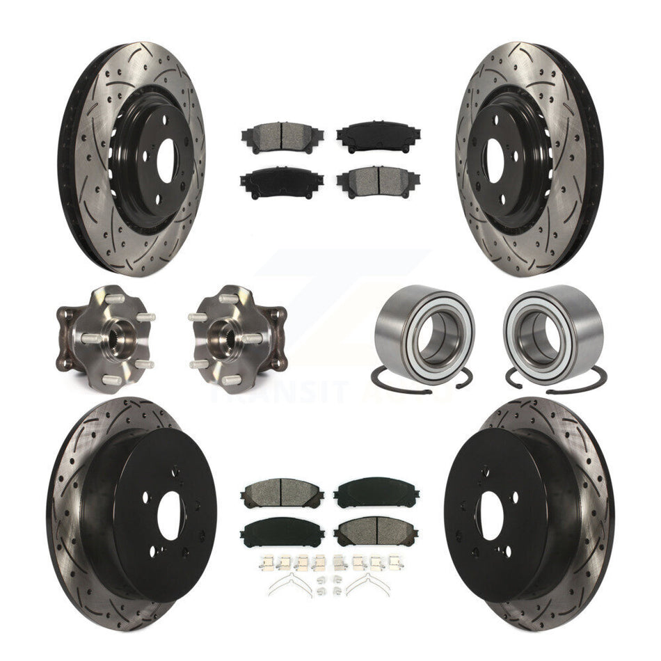 Front Rear Wheel Hub Bearings Assembly Coated Disc Brake Rotors And Semi-Metallic Pads Kit (10Pc) For Lexus RX350 Toyota Highlander RX450h KBB-107443