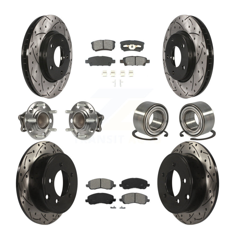 Front Rear Wheel Hub Bearings Assembly Coated Disc Brake Rotors And Semi-Metallic Pads Kit (10Pc) For 2008-2009 Mitsubishi Lancer DE with FWD Non-ABS KBB-107445