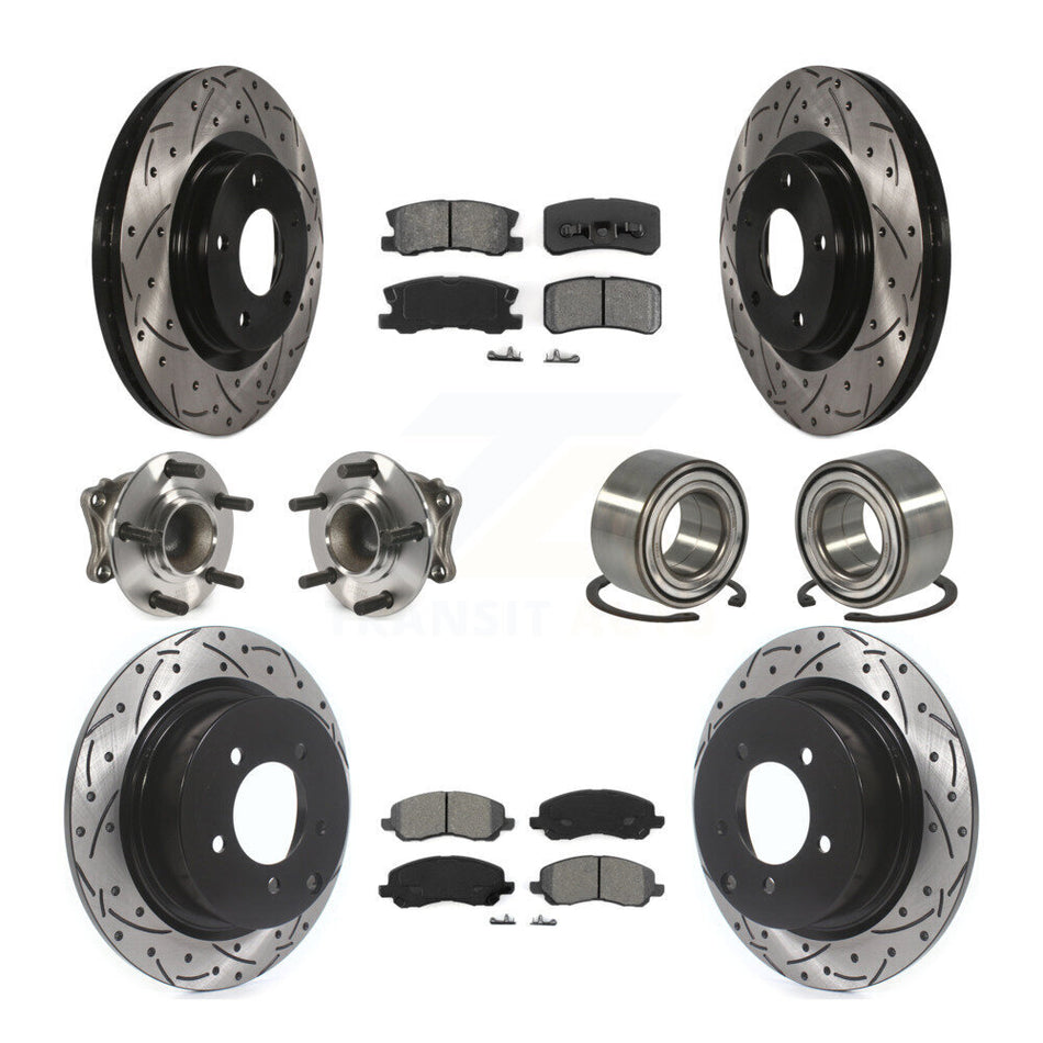 Front Rear Wheel Hub Bearings Assembly Coated Disc Brake Rotors And Semi-Metallic Pads Kit (10Pc) For Mitsubishi Outlander FWD with 2.4L KBB-107446