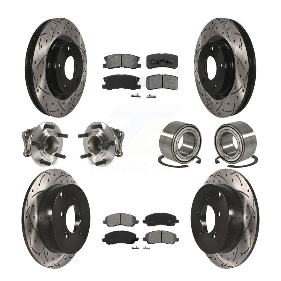 Front Rear Wheel Hub Bearings Assembly Coated Disc Brake Rotors And Semi-Metallic Pads Kit (10Pc) For Mitsubishi Outlander KBB-107447