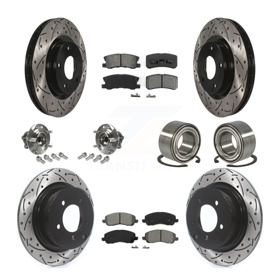 Front Rear Wheel Hub Bearings Assembly Coated Disc Brake Rotors And Semi-Metallic Pads Kit (10Pc) For Mitsubishi Outlander Without 7 Passenger Seating KBB-107448