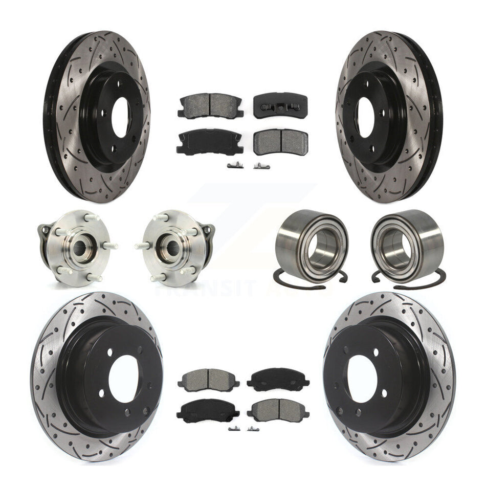 Front Rear Wheel Hub Bearings Assembly Coated Disc Brake Rotors And Semi-Metallic Pads Kit (10Pc) For Mitsubishi Outlander Sport KBB-107451