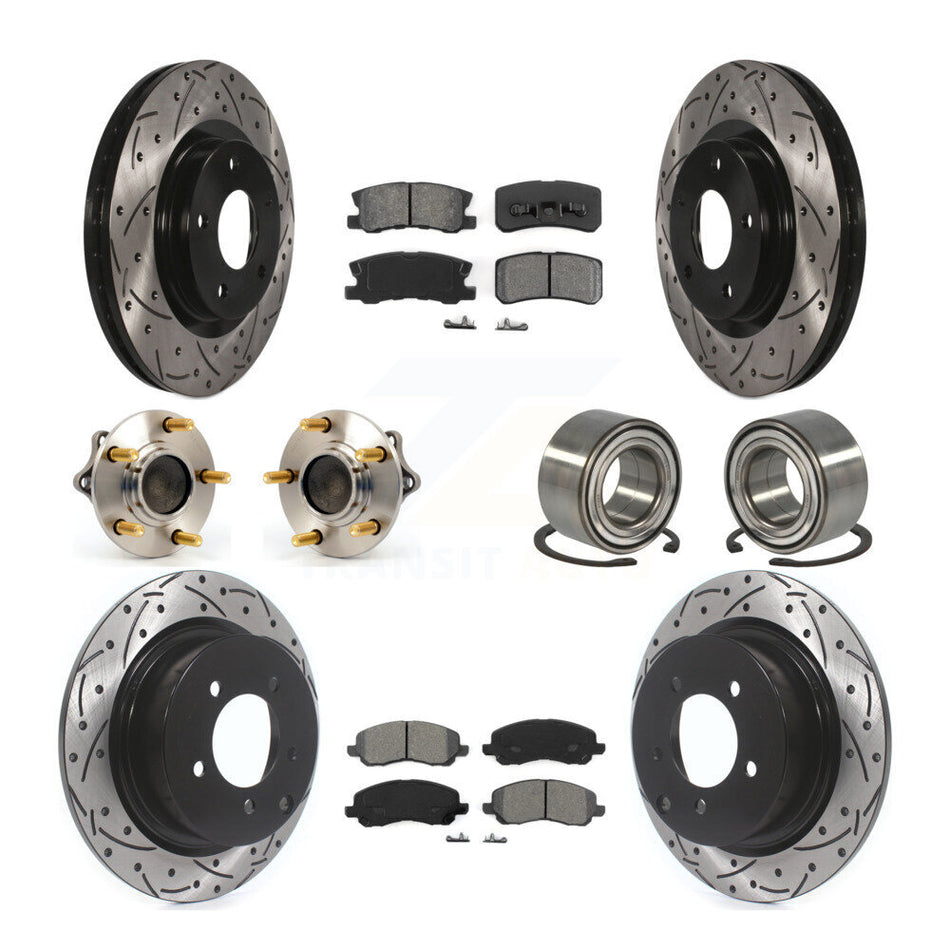 Front Rear Wheel Hub Bearings Assembly Coated Disc Brake Rotors And Semi-Metallic Pads Kit (10Pc) For Mitsubishi Lancer Outlander Sport KBB-107456