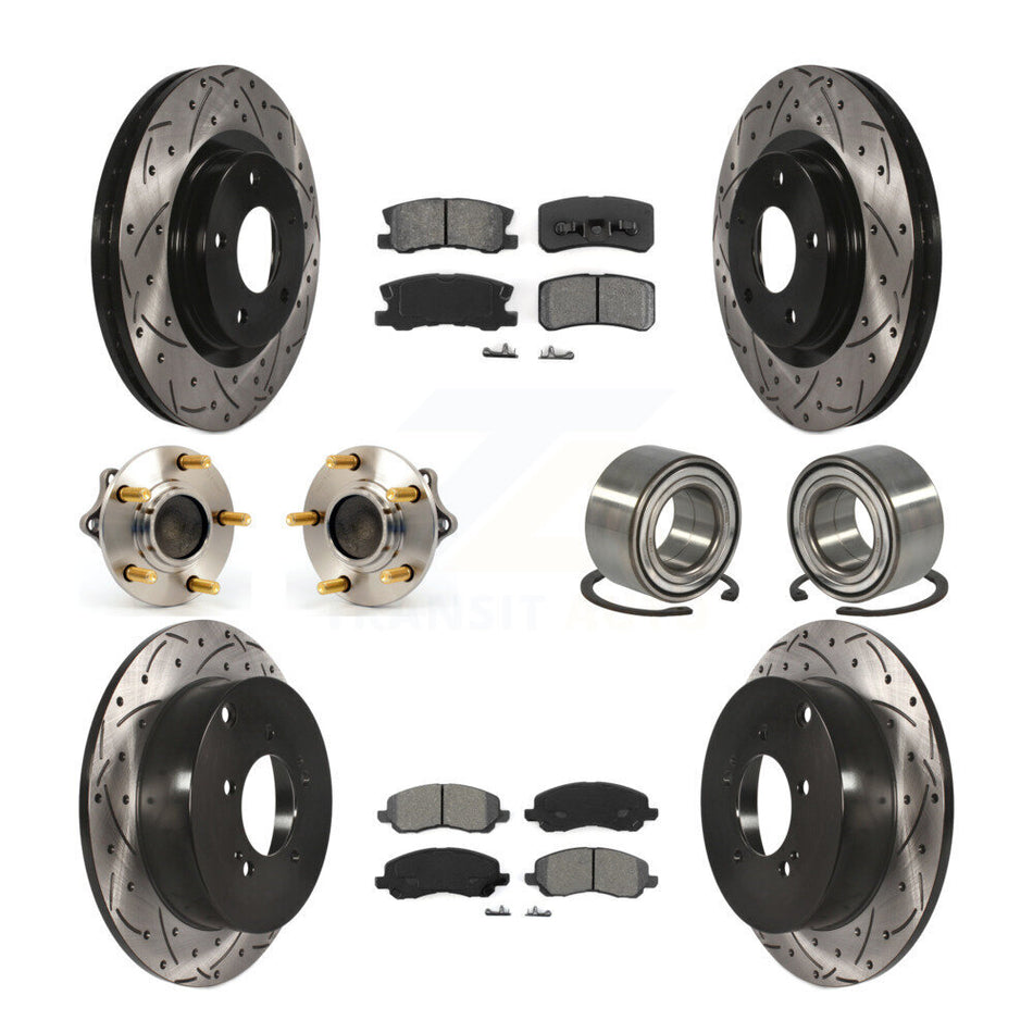 Front Rear Wheel Hub Bearings Assembly Coated Disc Brake Rotors And Semi-Metallic Pads Kit (10Pc) For 2011 Mitsubishi Outlander FWD with 3.0L Without 7 Passenger Seating KBB-107457