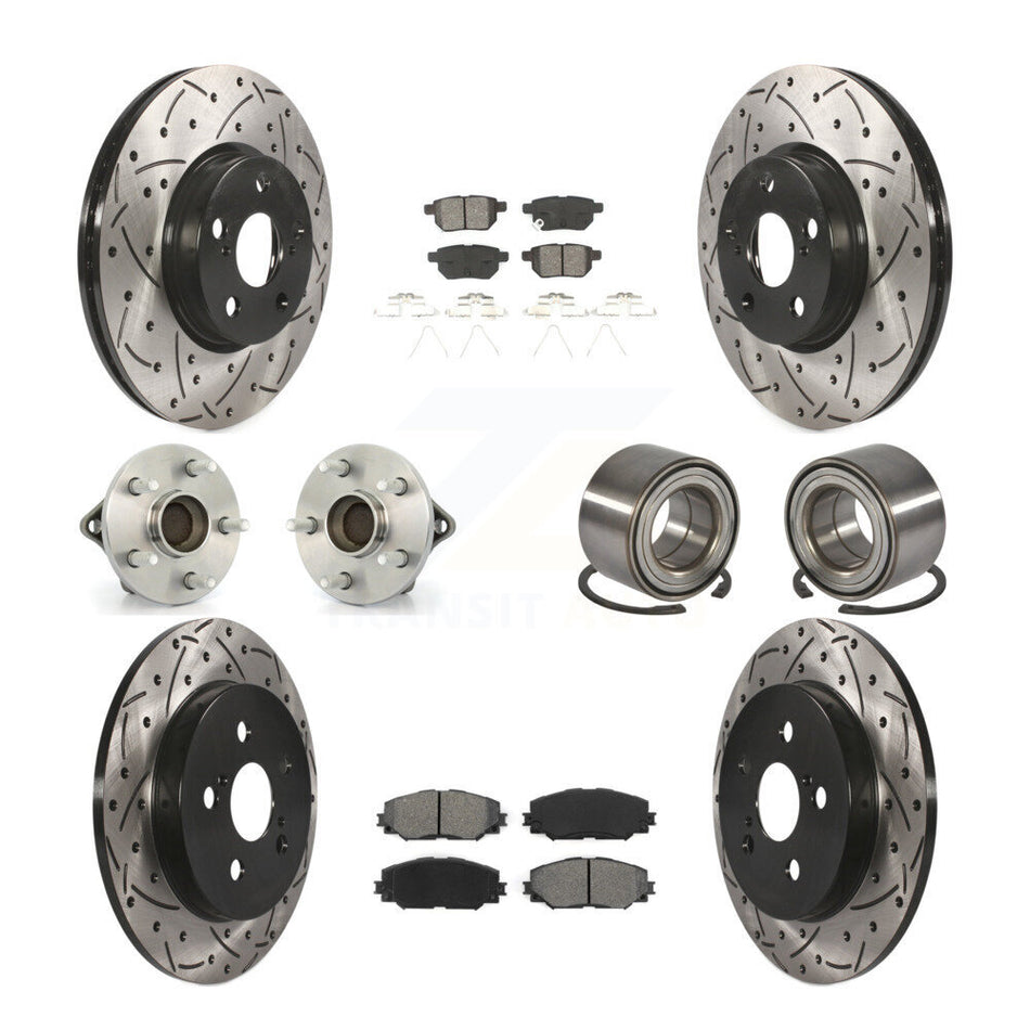 Front Rear Wheel Hub Bearings Assembly Coated Disc Brake Rotors And Semi-Metallic Pads Kit (10Pc) For Toyota Corolla Matrix Pontiac Vibe KBB-107458