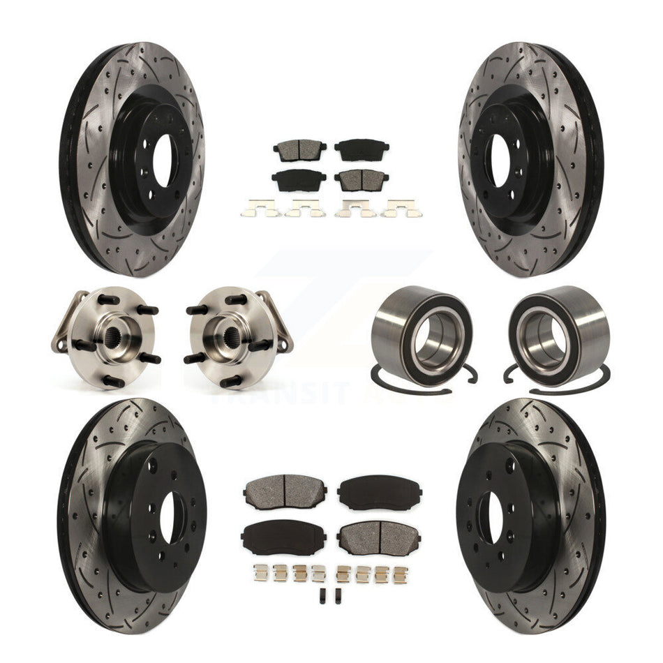 Front Rear Wheel Hub Bearings Assembly Coated Disc Brake Rotors And Semi-Metallic Pads Kit (10Pc) For 2007-2015 Mazda CX-9 AWD KBB-107468