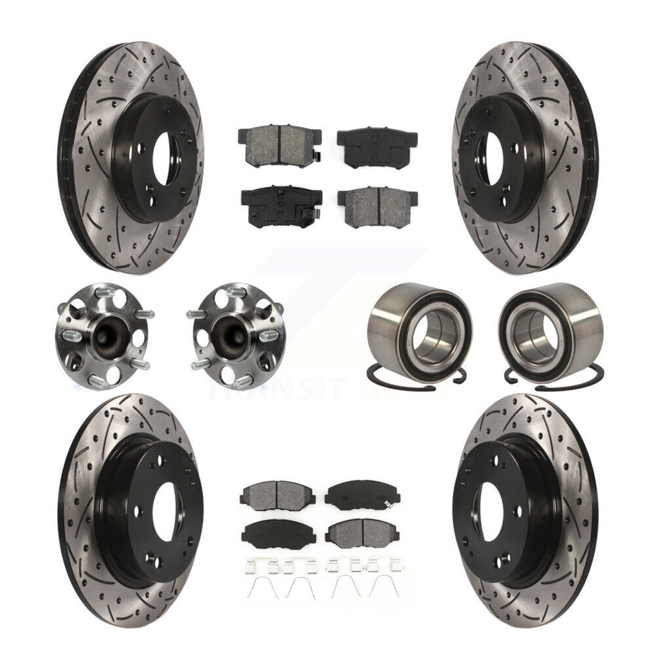 Front Rear Wheel Hub Bearings Assembly Coated Disc Brake Rotors And Semi-Metallic Pads Kit (10Pc) For Honda Civic KBB-107469