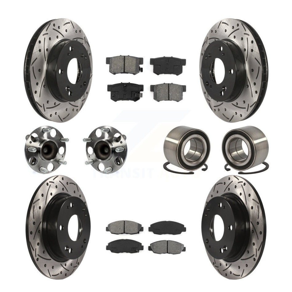 Front Rear Wheel Hub Bearings Assembly Coated Disc Brake Rotors And Semi-Metallic Pads Kit (10Pc) For Honda Civic KBB-107470
