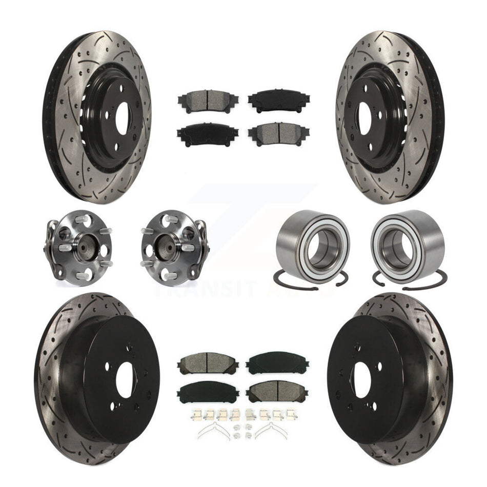Front Rear Wheel Hub Bearings Assembly Coated Disc Brake Rotors And Semi-Metallic Pads Kit (10Pc) For 2011-2020 Toyota Sienna FWD KBB-107476