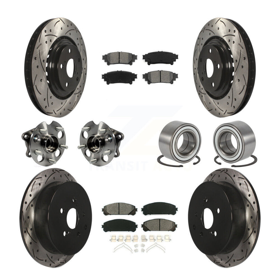 Front Rear Wheel Hub Bearings Assembly Coated Disc Brake Rotors And Semi-Metallic Pads Kit (10Pc) For 2011-2020 Toyota Sienna AWD KBB-107479