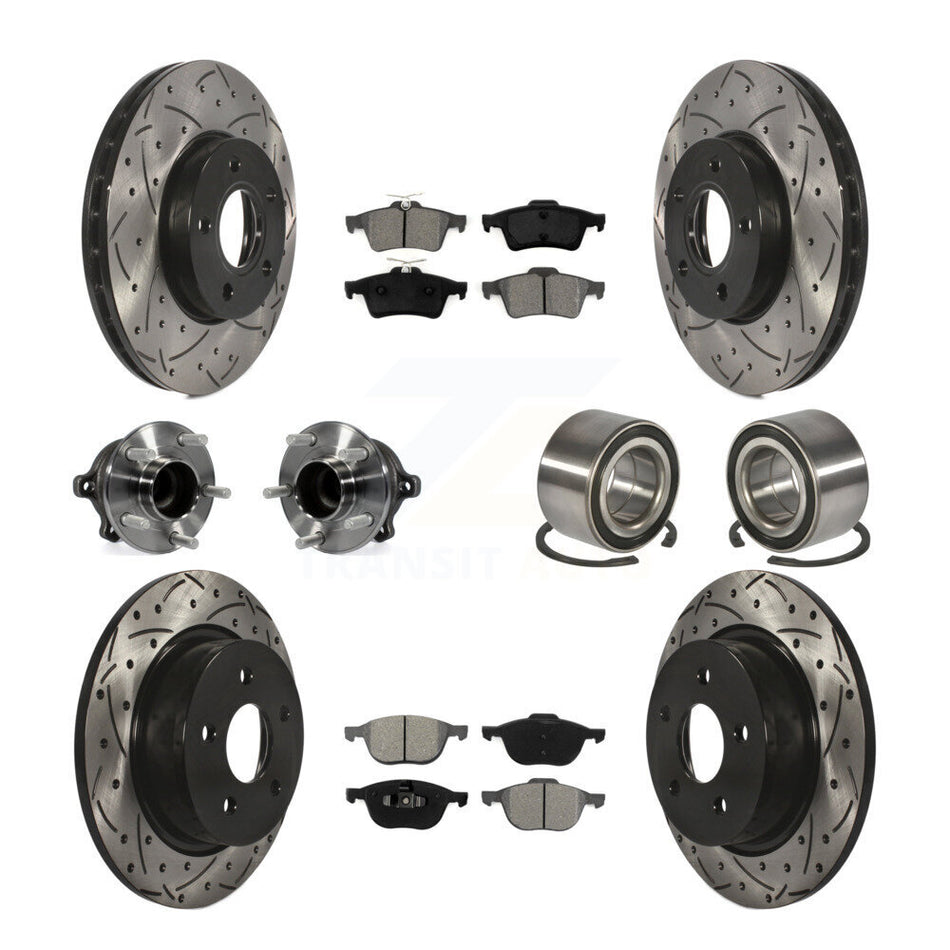 Front Rear Wheel Hub Bearings Assembly Coated Disc Brake Rotors And Semi-Metallic Pads Kit (10Pc) For Ford C-Max Without Parking Assist KBB-107484