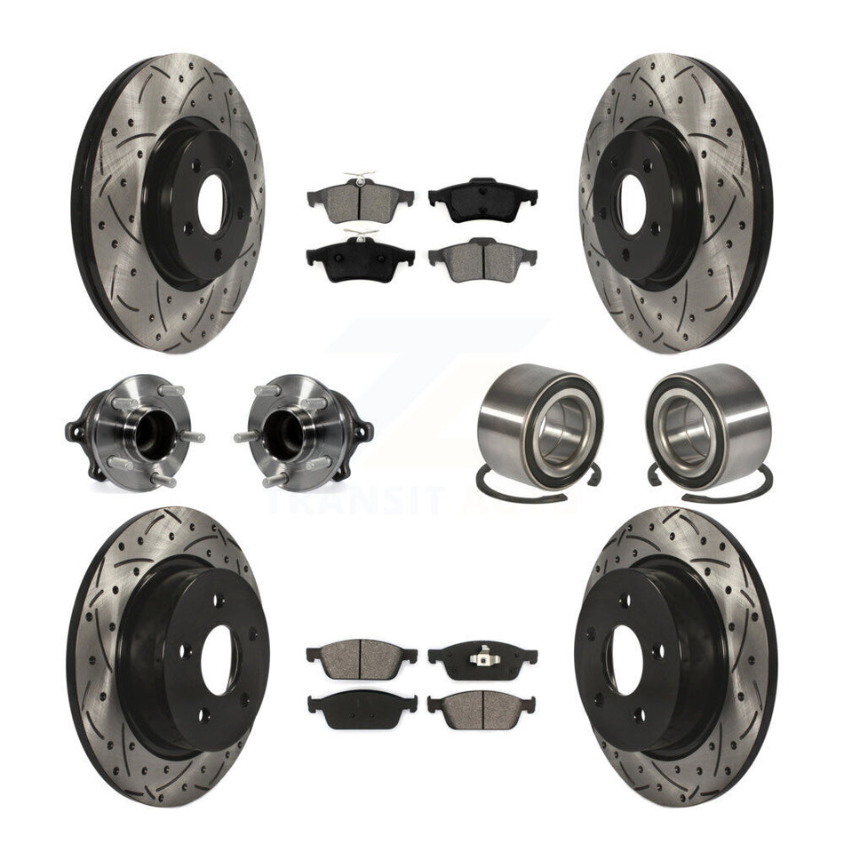 Front Rear Wheel Hub Bearings Assembly Coated Disc Brake Rotors And Semi-Metallic Pads Kit (10Pc) For 2013-2016 Ford Escape FWD with 2.0L Without Parking Assist KBB-107485
