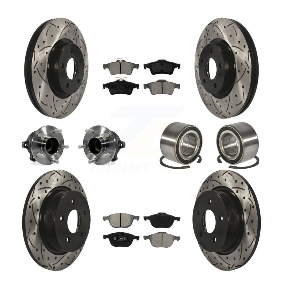 Front Rear Wheel Hub Bearings Assembly Coated Disc Brake Rotors And Semi-Metallic Pads Kit (10Pc) For Ford Escape C-Max Without Parking Assist KBB-107487