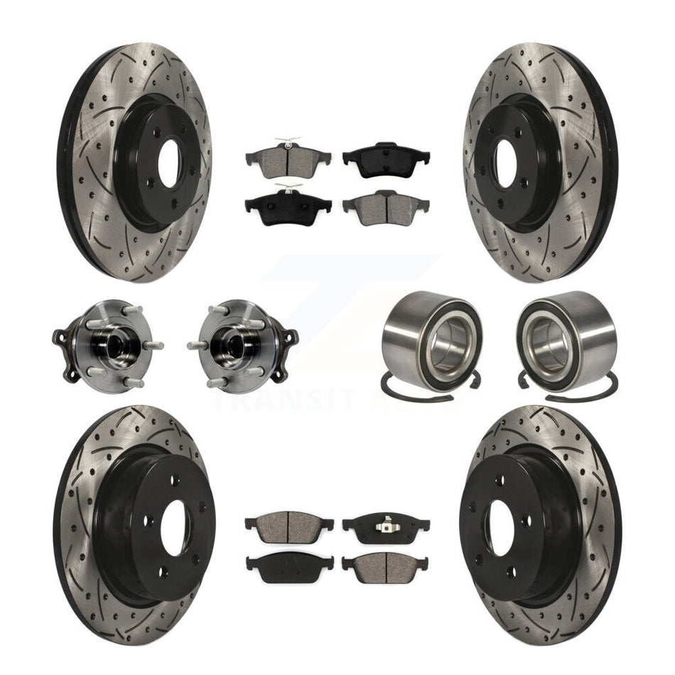Front Rear Wheel Hub Bearings Assembly Coated Disc Brake Rotors And Semi-Metallic Pads Kit (10Pc) For 2013-2016 Ford Escape AWD with 2.0L 1.6L KBB-107489