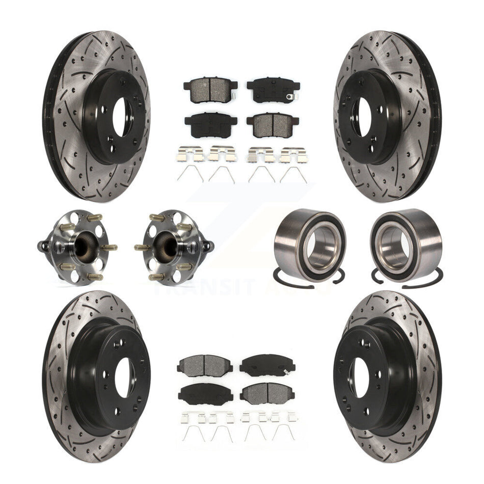 Front Rear Wheel Hub Bearings Assembly Coated Disc Brake Rotors And Semi-Metallic Pads Kit (10Pc) For Honda Accord KBB-107502