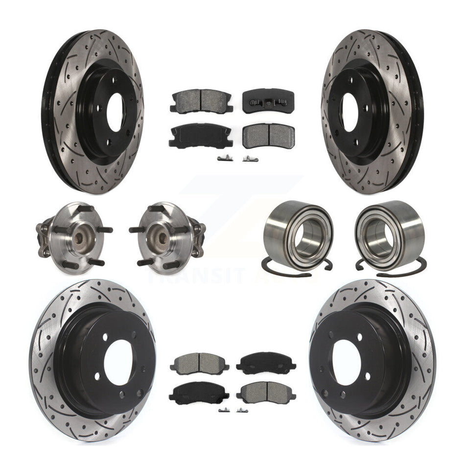 Front Rear Wheel Hub Bearings Assembly Coated Disc Brake Rotors And Semi-Metallic Pads Kit (10Pc) For Mitsubishi Outlander RVR KBB-107506