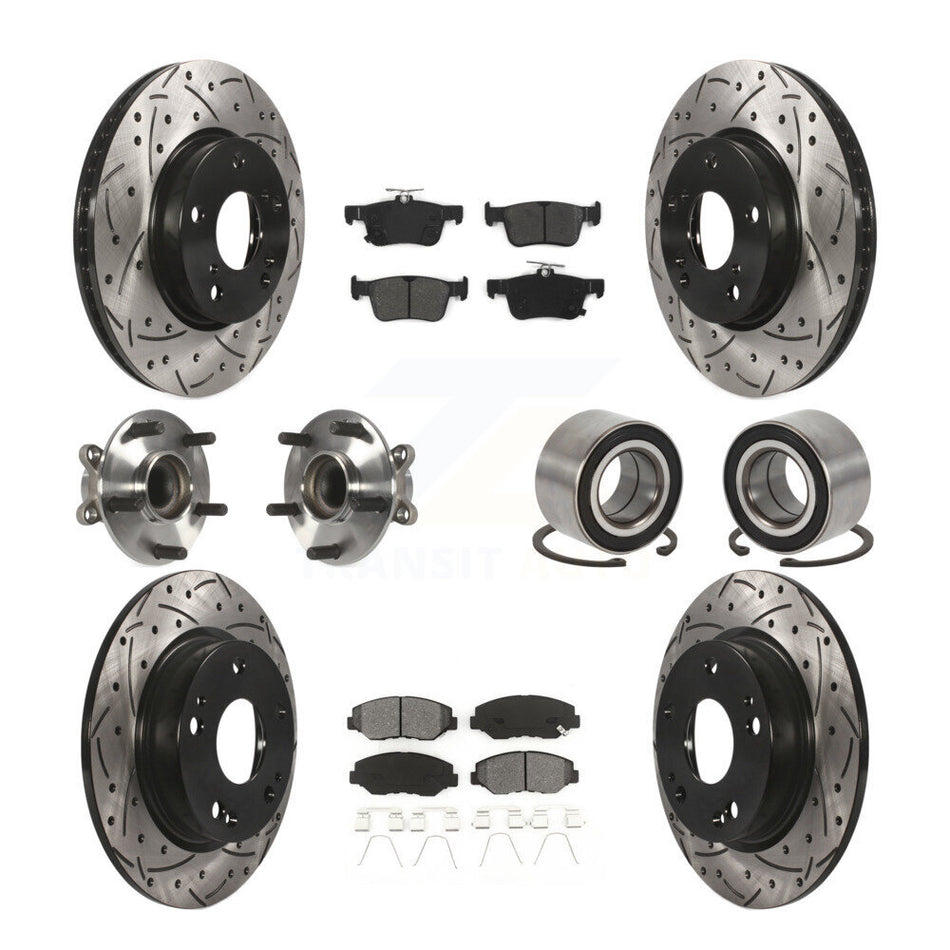 Front Rear Wheel Hub Bearings Assembly Coated Disc Brake Rotors And Semi-Metallic Pads Kit (10Pc) For Honda Civic KBB-107510