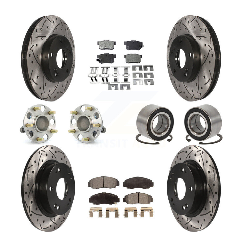 Front Rear Wheel Hub Bearings Assembly Coated Disc Brake Rotors And Ceramic Pads Kit (10Pc) For Acura CSX KBB-107516