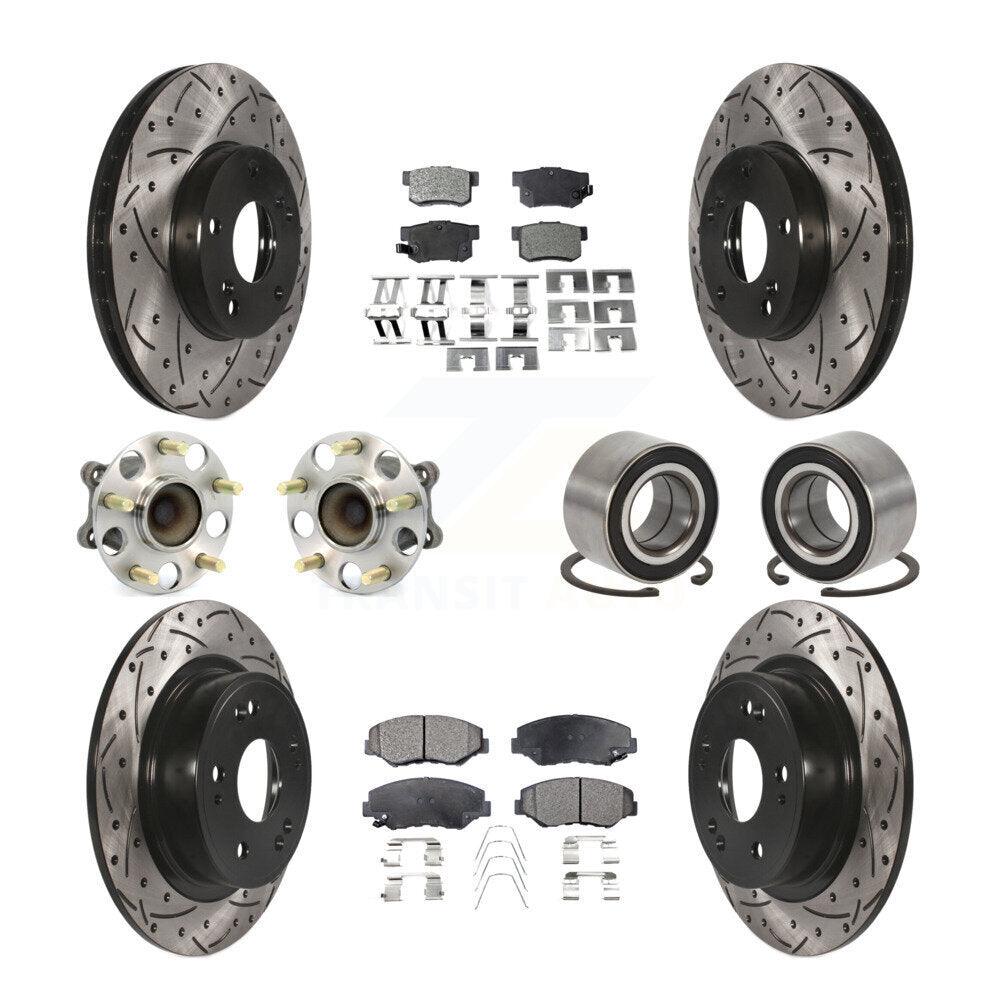Front Rear Wheel Hub Bearing Coated Disc Brake Rotor And Pads Kit (10Pc) For Honda Accord KBB-107520