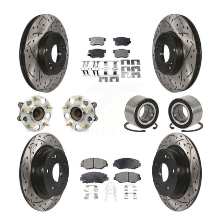 Front Rear Wheel Hub Bearing Coated Disc Brake Rotor And Pads Kit (10Pc) For Honda Accord KBB-107520