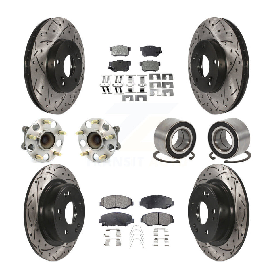Front Rear Wheel Hub Bearing Coated Disc Brake Rotor And Pads Kit (10Pc) For Honda Accord KBB-107520