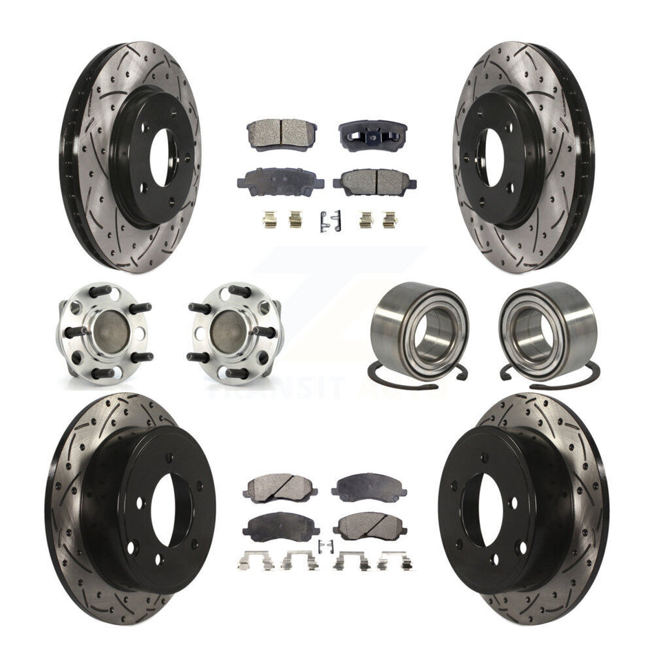 Front Rear Wheel Hub Bearings Assembly Coated Disc Brake Rotors And Ceramic Pads Kit (10Pc) For Dodge Caliber KBB-107521