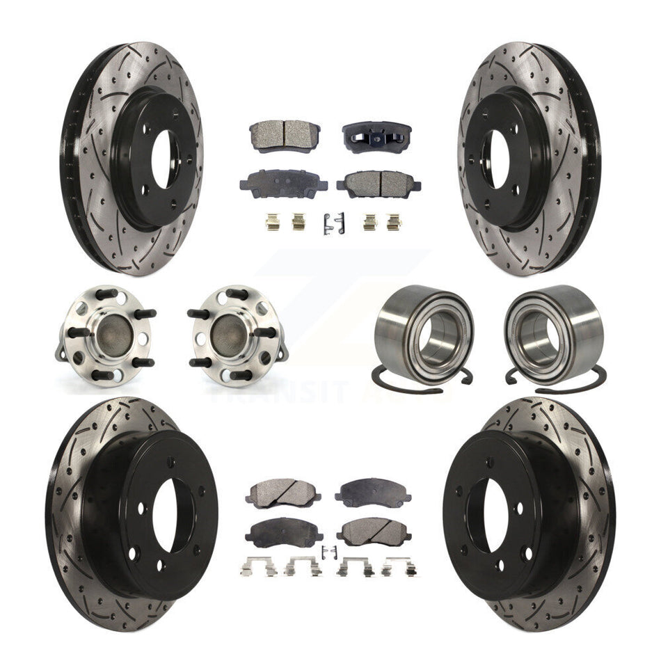 Front Rear Wheel Hub Bearings Assembly Coated Disc Brake Rotors And Ceramic Pads Kit (10Pc) For Dodge Caliber KBB-107523