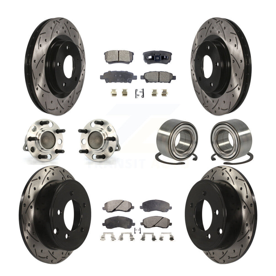 Front Rear Wheel Hub Bearings Assembly Coated Disc Brake Rotors And Ceramic Pads Kit (10Pc) For Jeep Patriot Compass Dodge Caliber KBB-107524