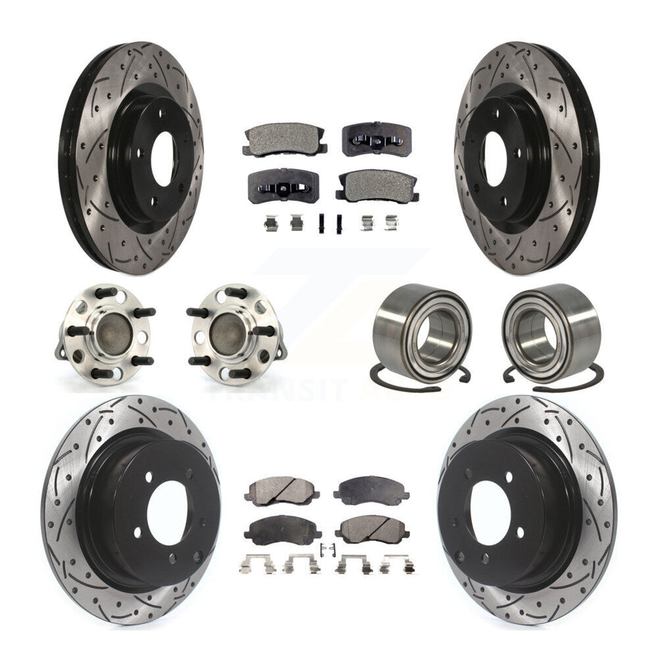 Front Rear Wheel Hub Bearings Assembly Coated Disc Brake Rotors And Ceramic Pads Kit (10Pc) For Jeep Patriot Compass With 302mm Diameter Rotor FWD KBB-107525