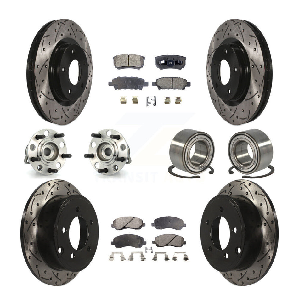 Front Rear Wheel Hub Bearings Assembly Coated Disc Brake Rotors And Ceramic Pads Kit (10Pc) For Jeep Patriot Compass Dodge Caliber KBB-107526