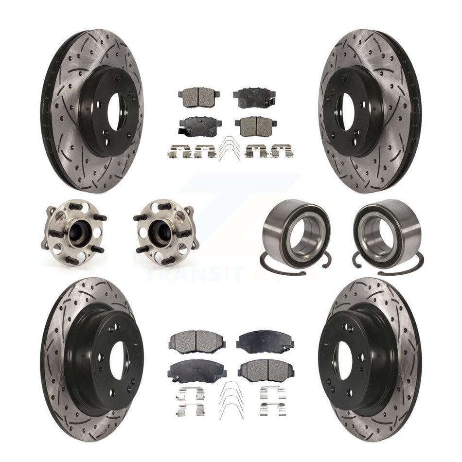 Front Rear Wheel Hub Bearings Assembly Coated Disc Brake Rotors And Ceramic Pads Kit (10Pc) For Honda Accord KBB-107532