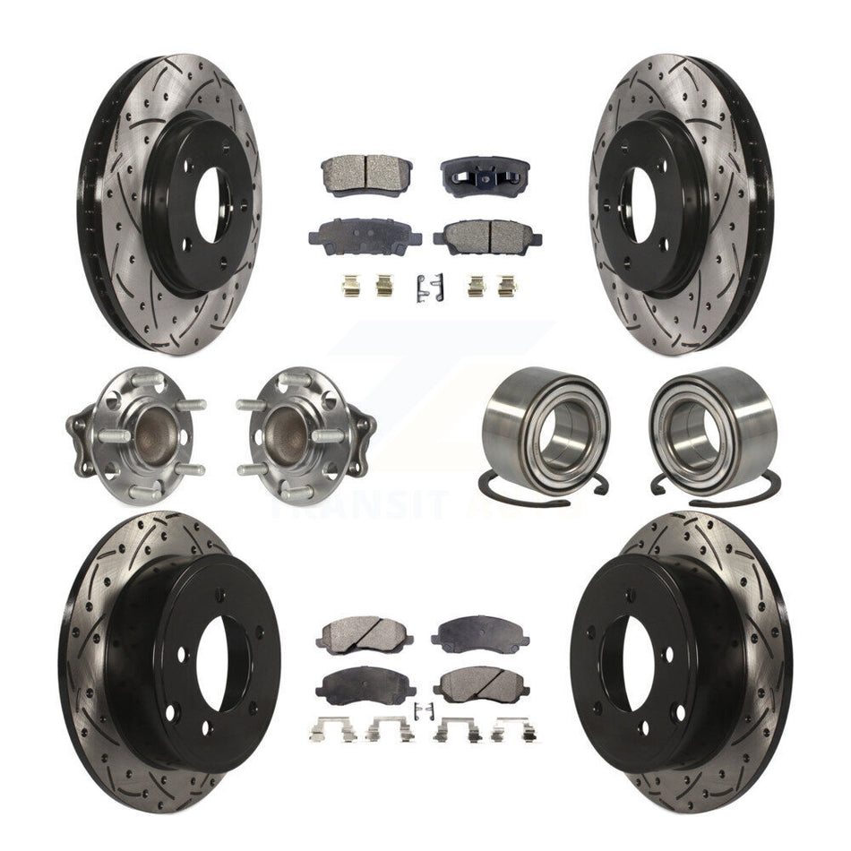 Front Rear Wheel Hub Bearings Assembly Coated Disc Brake Rotors And Ceramic Pads Kit (10Pc) For 2008-2009 Mitsubishi Lancer DE with FWD Non-ABS KBB-107535