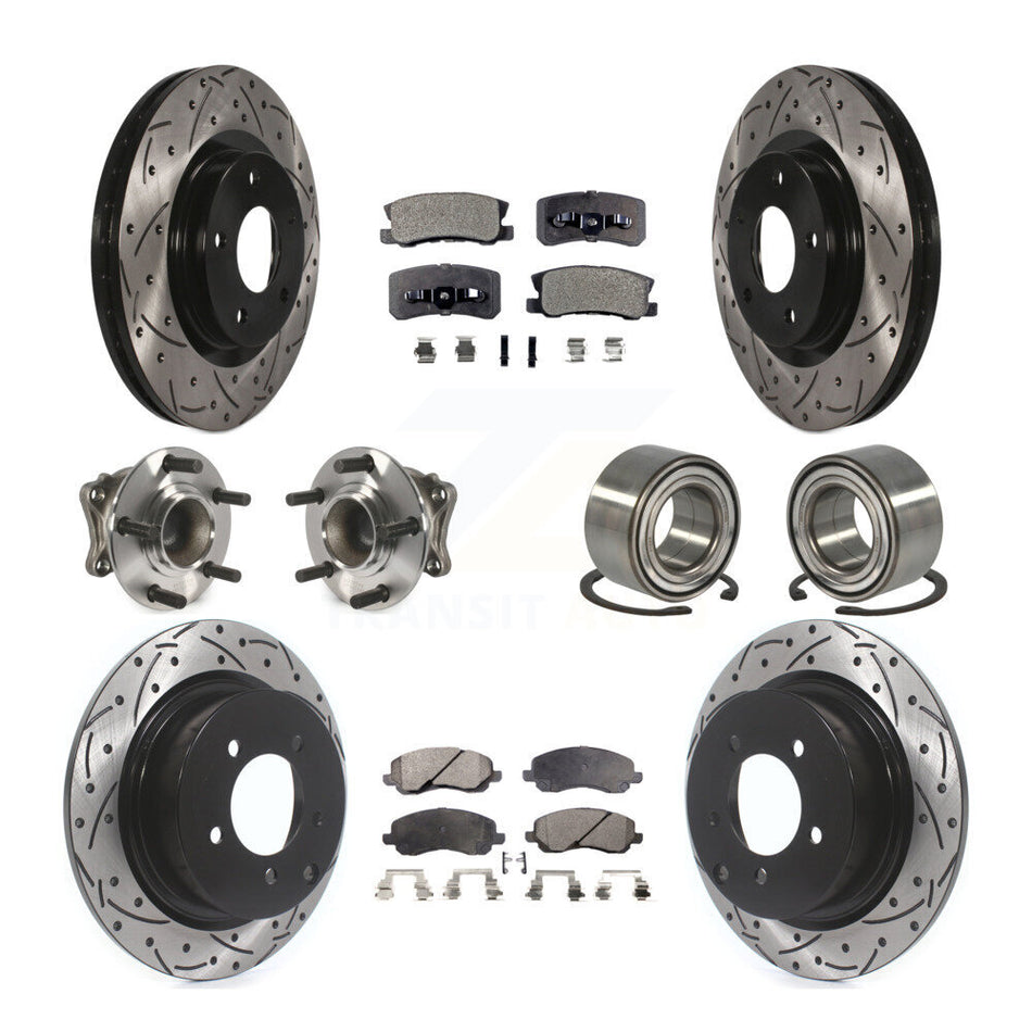 Front Rear Wheel Hub Bearings Assembly Coated Disc Brake Rotors And Ceramic Pads Kit (10Pc) For Mitsubishi Outlander FWD with 2.4L KBB-107536