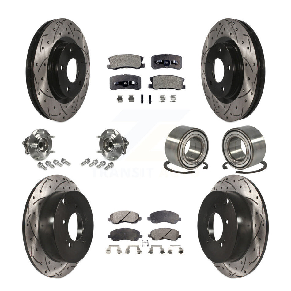 Front Rear Wheel Hub Bearings Assembly Coated Disc Brake Rotors And Ceramic Pads Kit (10Pc) For Mitsubishi Outlander Without 7 Passenger Seating KBB-107540
