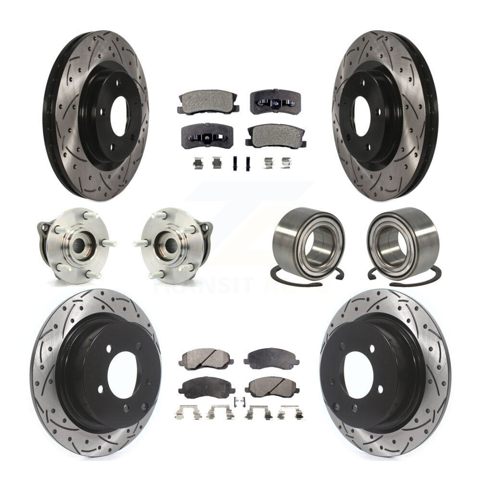 Front Rear Wheel Hub Bearings Assembly Coated Disc Brake Rotors And Ceramic Pads Kit (10Pc) For Mitsubishi Outlander Sport KBB-107541