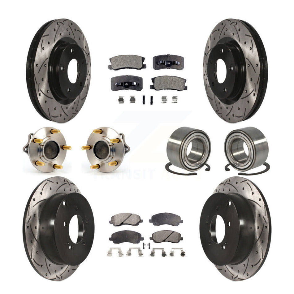 Front Rear Wheel Hub Bearings Assembly Coated Disc Brake Rotors And Ceramic Pads Kit (10Pc) For 2011 Mitsubishi Outlander FWD with 3.0L Without 7 Passenger Seating KBB-107547