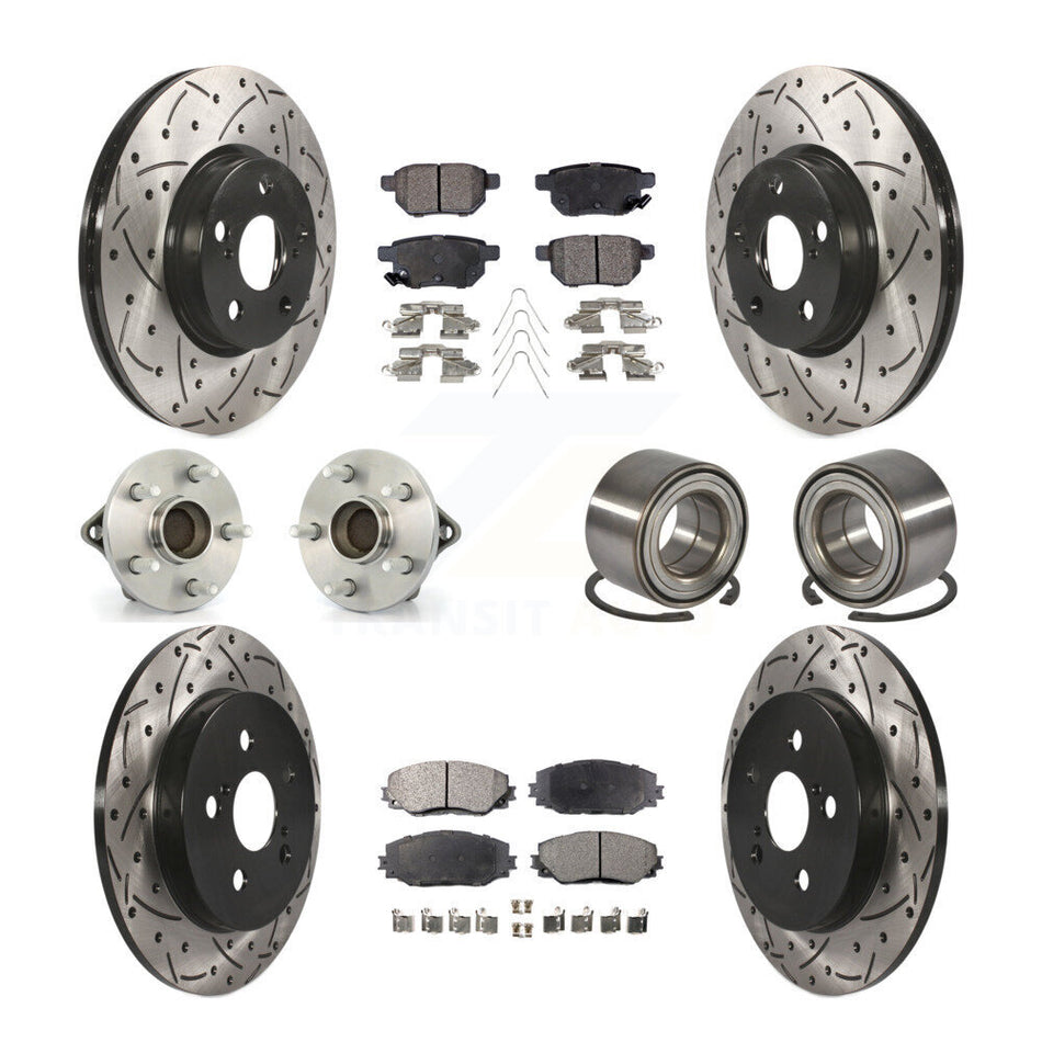 Front Rear Wheel Hub Bearings Assembly Coated Disc Brake Rotors And Ceramic Pads Kit (10Pc) For Toyota Corolla Matrix Pontiac Vibe KBB-107548
