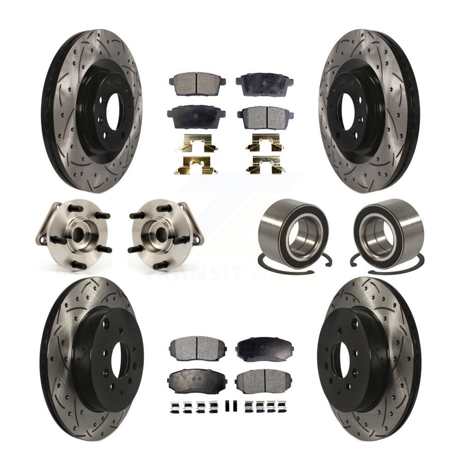 Front Rear Wheel Hub Bearings Assembly Coated Disc Brake Rotors And Ceramic Pads Kit (10Pc) For 2007-2015 Mazda CX-9 AWD KBB-107558
